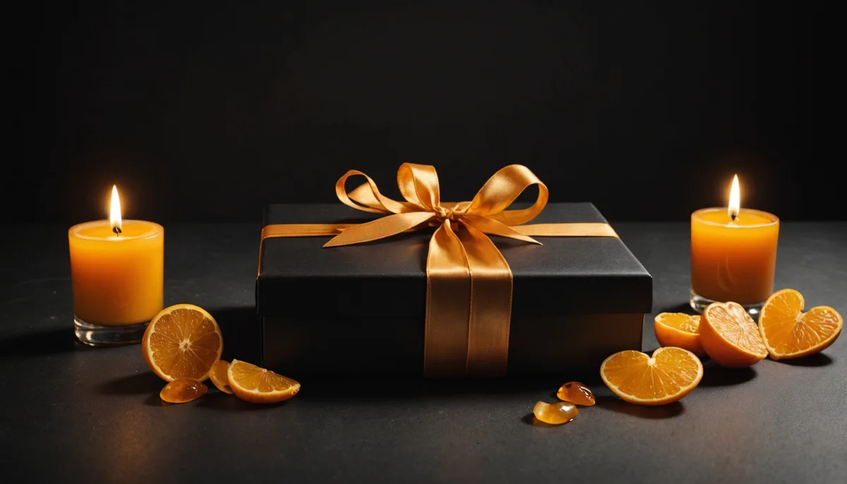 Kit romântico para casais sobre superfície elegante com iluminação suave