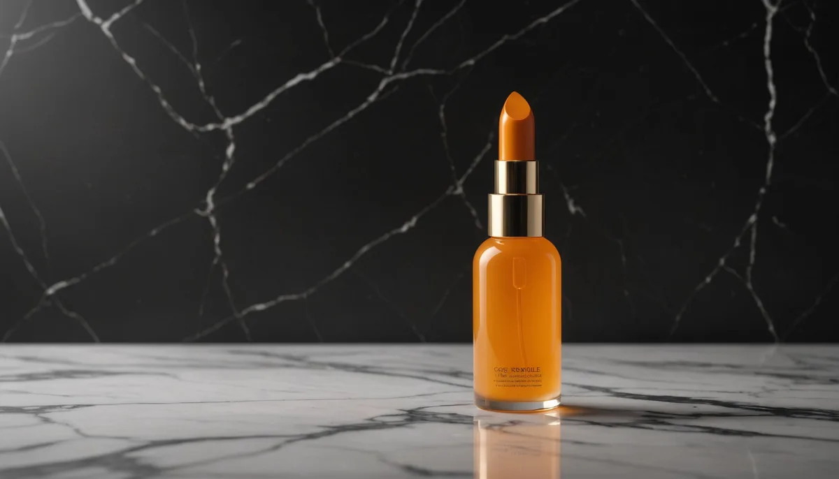 Estimulador feminino recarregável sobre superfície de mármore escuro com iluminação suave