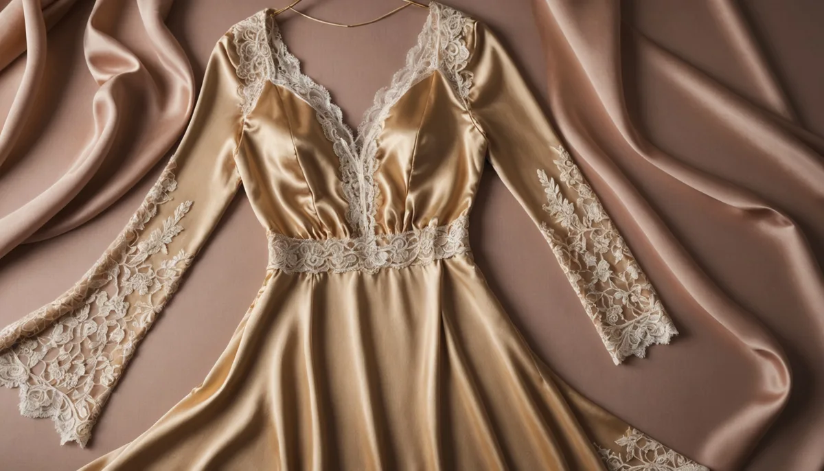Camisola de cetim e body de renda dispostos sobre tecido de seda