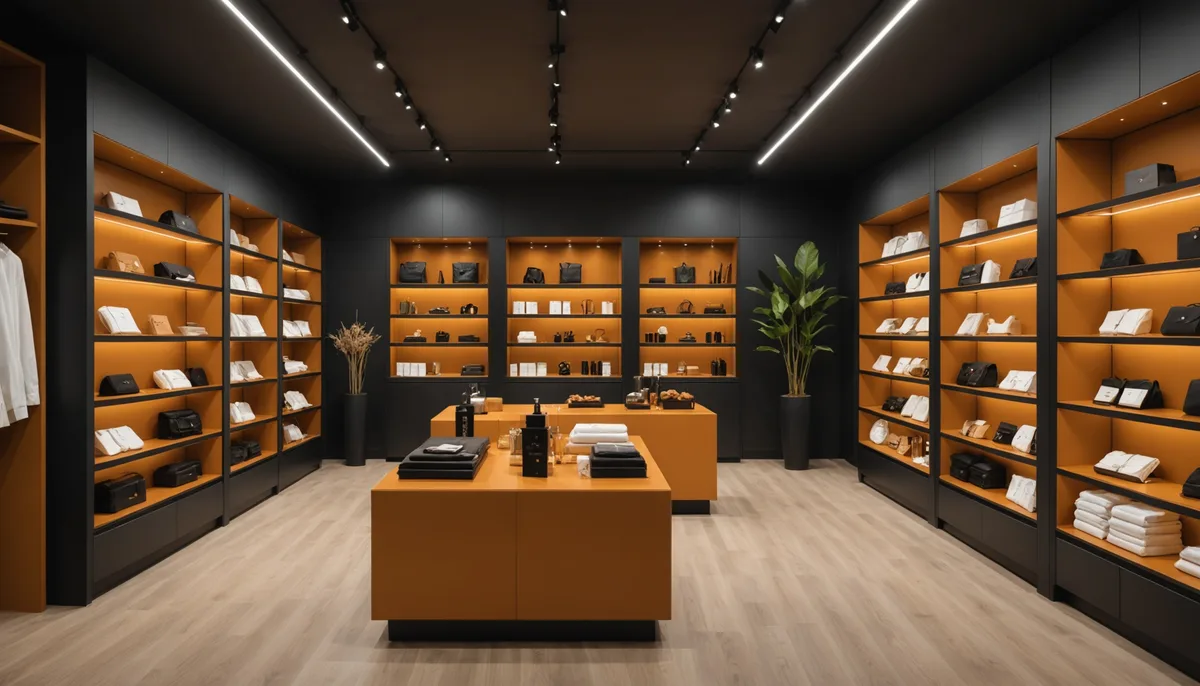 Interior de sex shop moderna e elegante em Salvador com iluminação quente