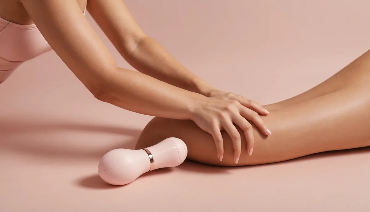 Vibrador feminino de silicone sobre superfície rosé com iluminação suave